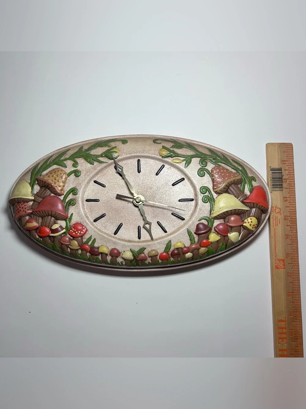 Vintage 70’s Ceramic Mushroom Clock Handpainted Battery Operated